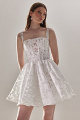 Short White Lace Wedding Dress Ruta | Square Neck Corset Mini Dress