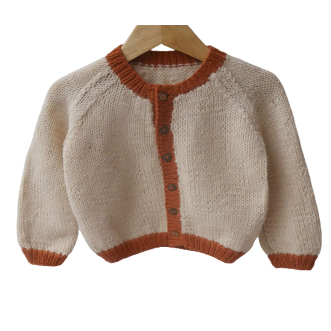 Cardigan ivory & Rust | For Girl and Baby Boy | 100% Organic Wool | Size-18 Month - Mojopanda Organic Store