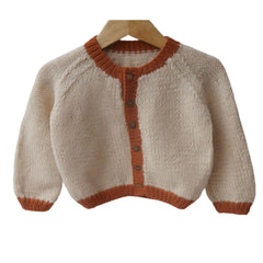 Cardigan ivory & Rust | For Girl and Baby Boy | 100% Organic Wool | Size-18 Month - Mojopanda Organic Store