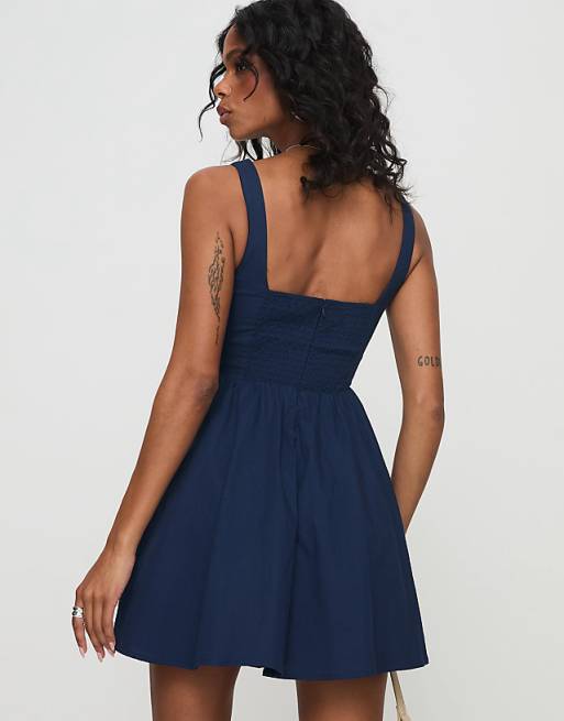 Princess Polly Martie structured square neck mini skater dress in navy