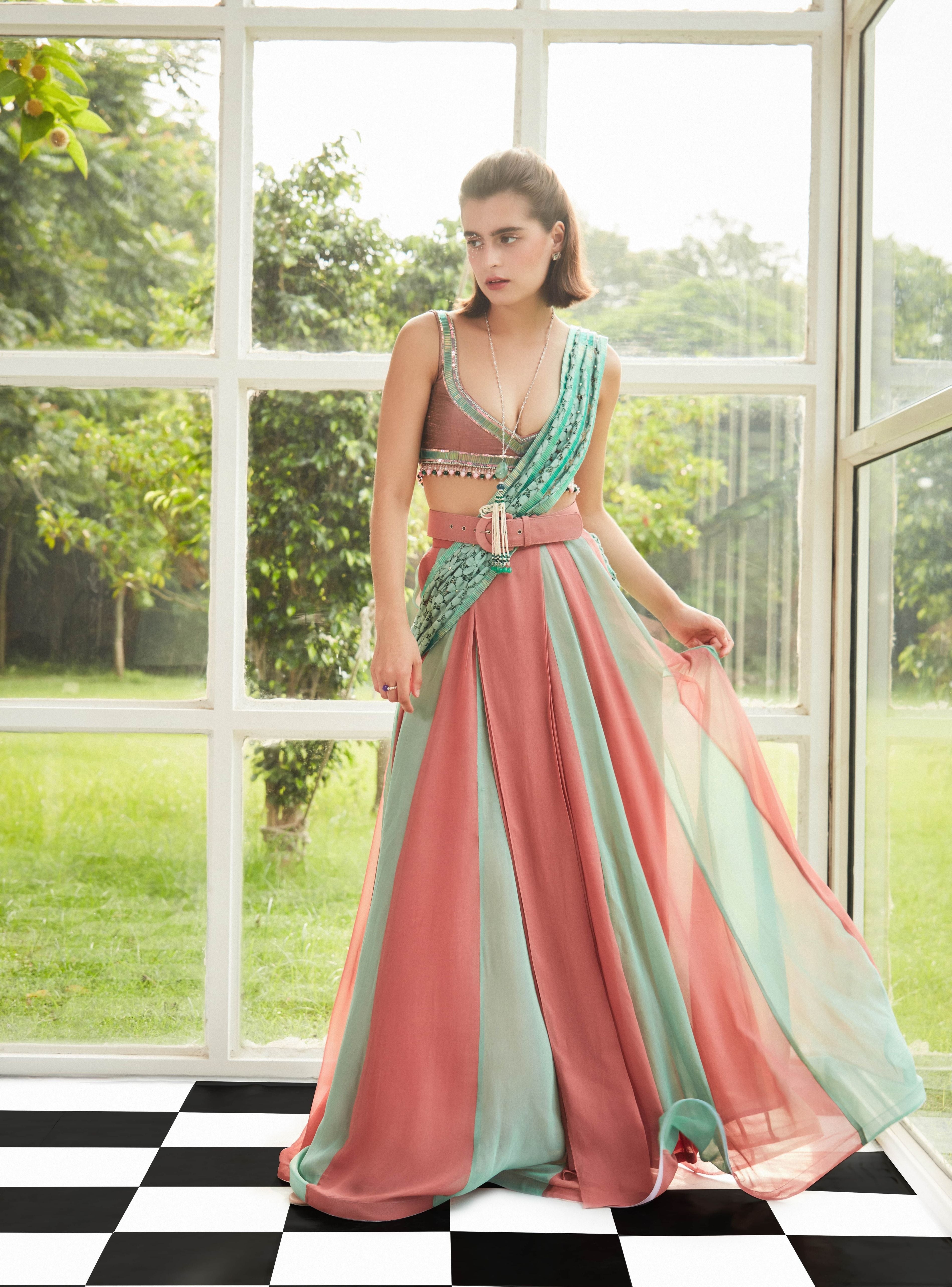 The Torino Draped Saree - Sequin Embroidery Saree by Surabhi Gandhi