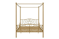 DHP Metal Canopy Kids Platform Bed with Four Poster Design, Scrollwork Headboard and Footboard, Underbed Storage Space, No Box Sring Needed, Full, Gold