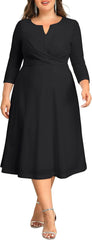 Plus Size Wedding Guest Dress Fall Semi Formal 3/4 Sleeve A-line Midi Dress
