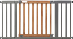 Summer Infant West End Extra Wide Safety Pet and Baby Gate, 36"-60" Wide, 30" Tall, Pressure or Hardware Mounted, Install Wall to Wall in Doorway, Auto Close Walk-Thru Door - Oak Wood and Metal