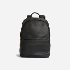 Black textured leather Alex Commuter Backpack with a top handle and front zippered pocket.