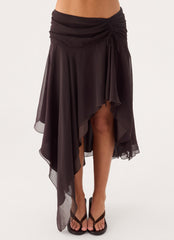 Abeda Asymmetrical Midi Skirt - Chocolate