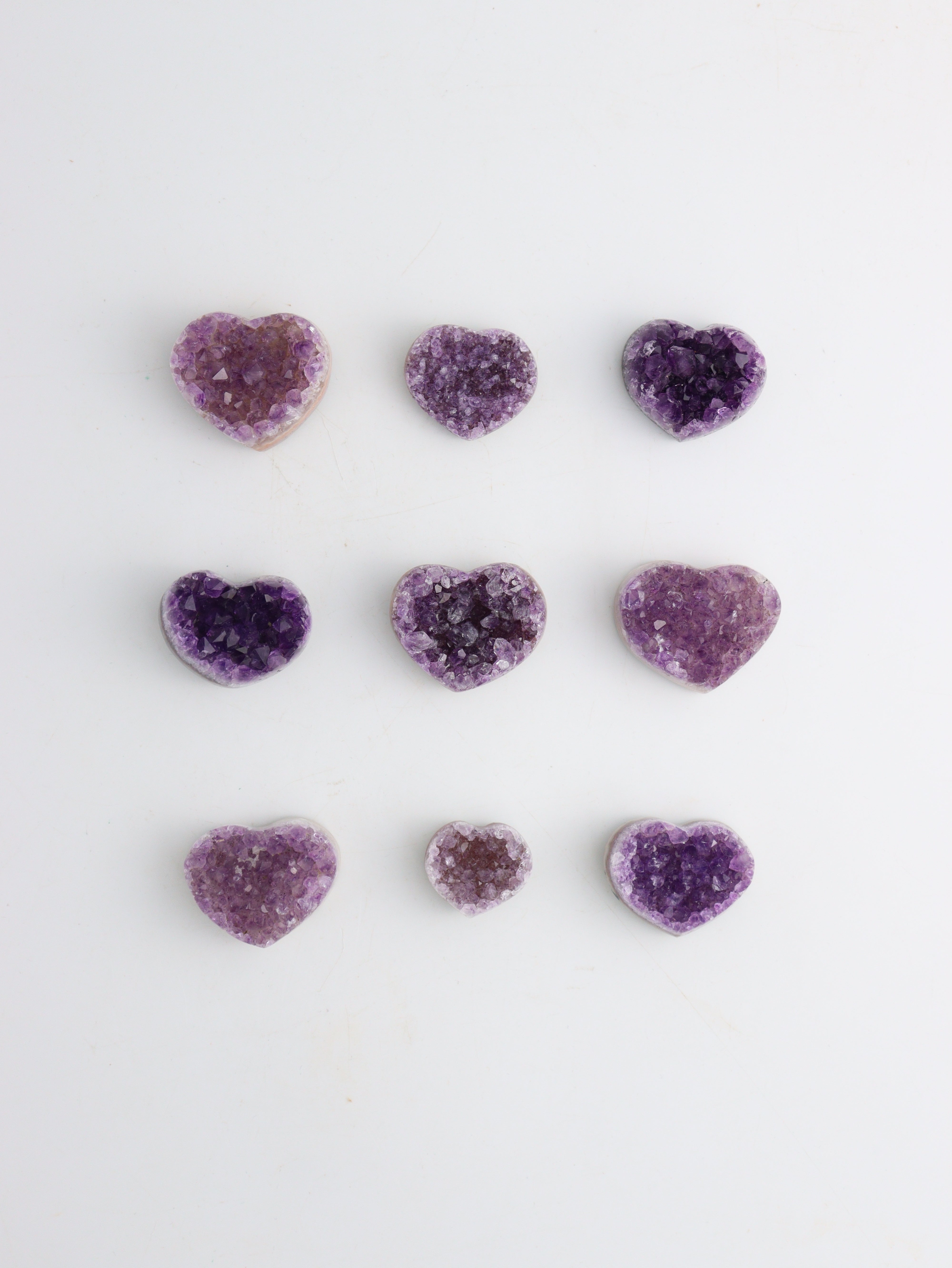 Amethyst hearts 9 Pieces | Mi Esperanza Minerals | Supplier of Crystals and Onyx