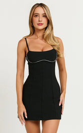 Sleeveless Bust Detail A-Line Mini Dress in Black