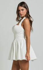 Helda Mini Dress – Halter Tie-Neck Corset Detail Dress in White