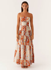 Carmel Maxi Dress - Orange Blue Floral