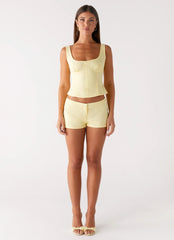 Coastline Cotton Micro Mini Shorts - Yellow