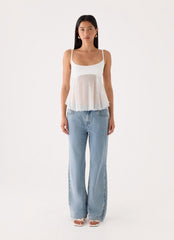 Elsie Mesh Polka Dot Top - White