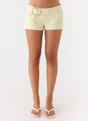 Favourite Moment Belt Mini Shorts - Pale Yellow