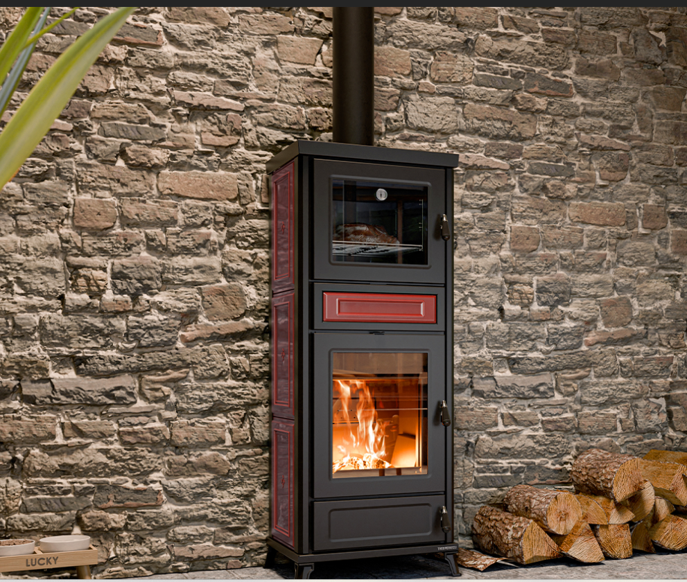 Flora Maiolica "READY TO START", Termostufa a legna con forno Thermorossi