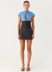Harlee Poplin Suiting Top - Charcoal