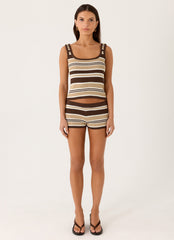 Helia Knit Mini Shorts - Chocolate Olive Stripe