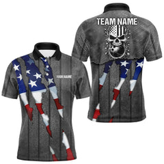 Maxcorners American Flag metal pattern Skull Bowling Shirts For Men Custom patriotic Bowling Team Jerseys
