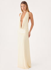 Kolisa Beaded Halter Maxi Dress - Cream