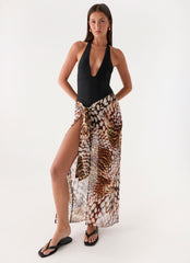 Low Tide Sarong Maxi Skirt - Leopard Hibiscus