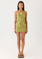 Marimae Halter Mini Dress - Green Olive