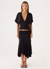 Maura Asymmetrical Midi Skirt - Black