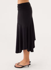 Maura Asymmetrical Midi Skirt - Black