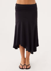 Maura Asymmetrical Midi Skirt - Black