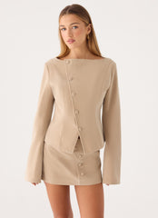 Milae Suede Asymmetrical Jacket - Beige