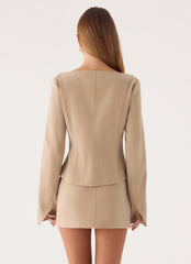 Milae Suede Asymmetrical Jacket - Beige