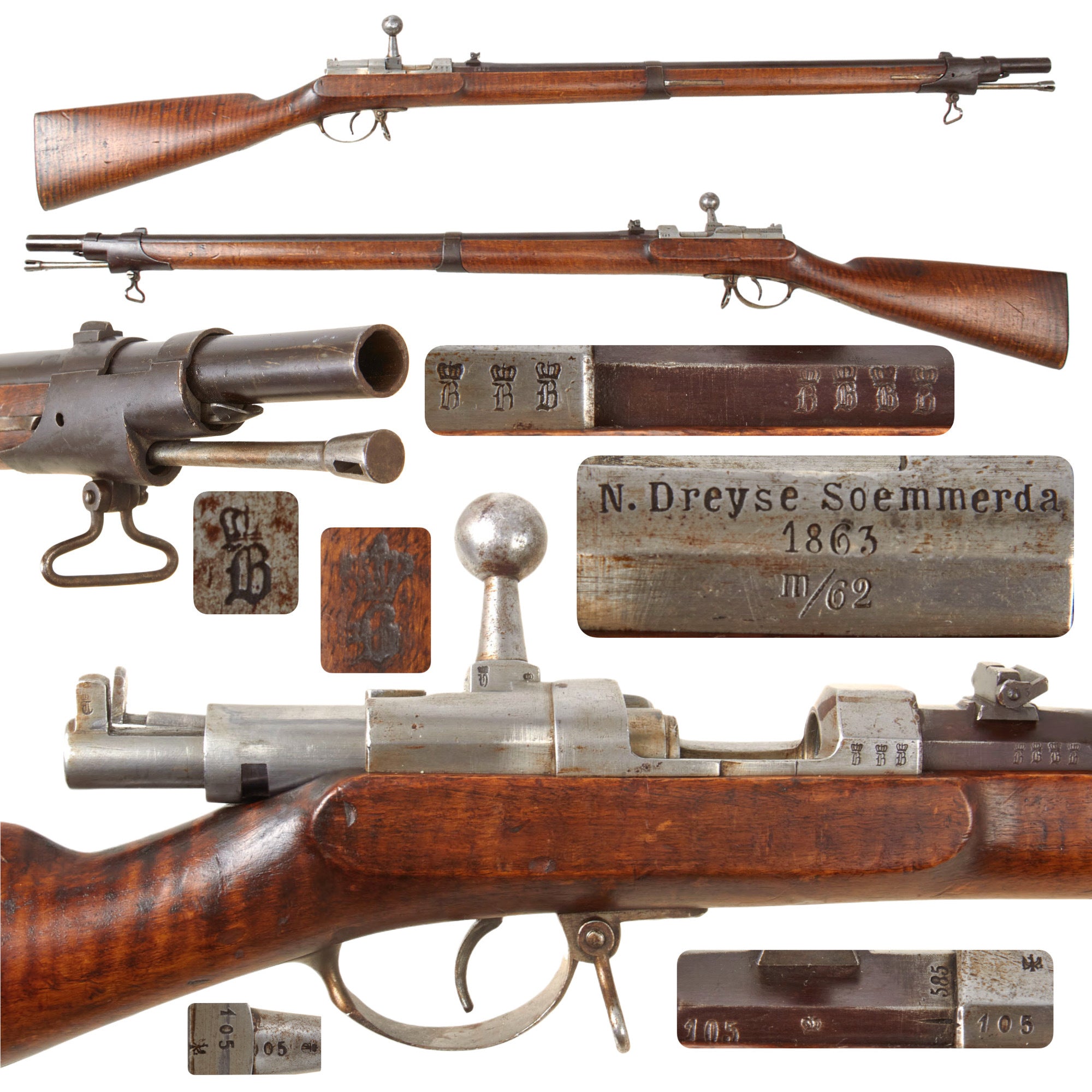 Original German Dreyse Zündnadel Model 1862 Needle Fire Artillery Short Rifle by N. Dreyse Soemmerda dated 1863 - Serial 105 Original Items