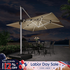 PURPLE LEAF Large Solar Yard Umbrellas Double Top Square Patio Umbrella with Lights