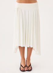 Perrie Asymmetrical Midi Skirt - Cloud Dancer