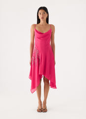 Pirama Beaded Midi Dress - Fuchsia