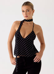 Quiero Backless Top - Black Polkadot