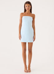 Reinna Cotton Strapless Mini Dress - Baby Blue Stripe