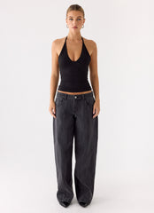 Roll Out Halter Top - Black