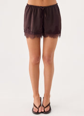 Tarina Lace Trim Mini Shorts - Chocolate