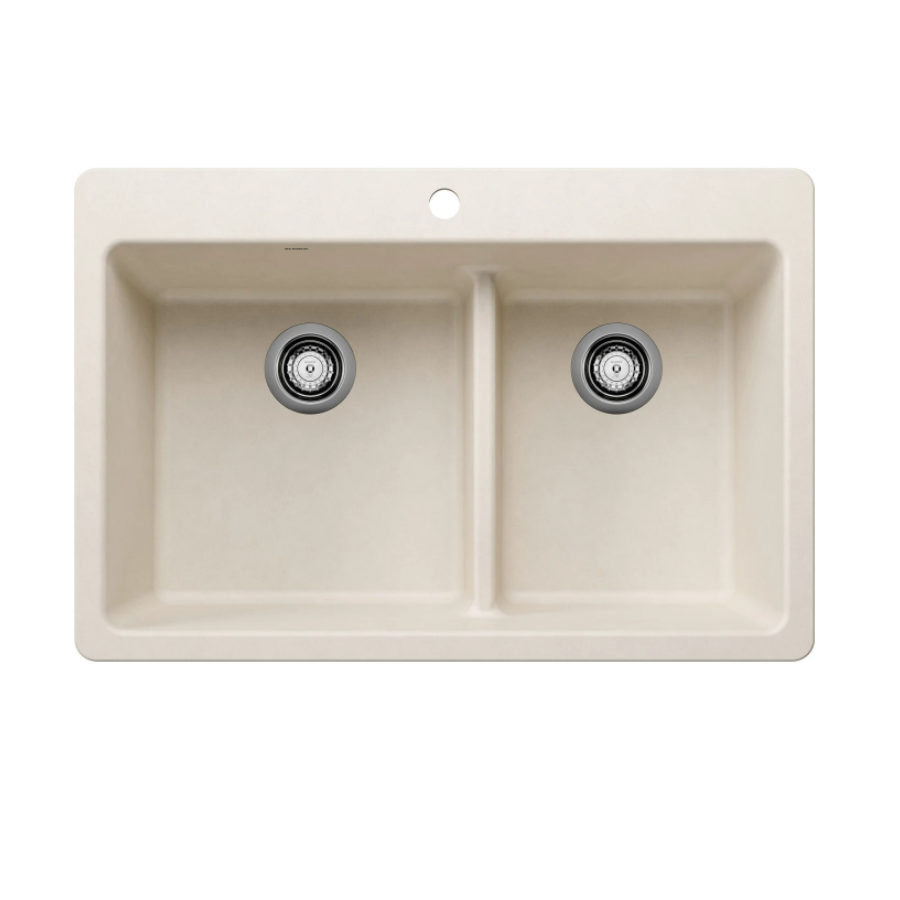 443217 - Liven SILGRANIT 33" 60/40 Double Bowl Dual Mount Kitchen Sink with Low Divide - Soft White