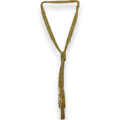 14kt Solid Yellow Gold 40" Sparkling Reflective Mesh Lariat Tie Necklace With Chain Tassels Made in Italy