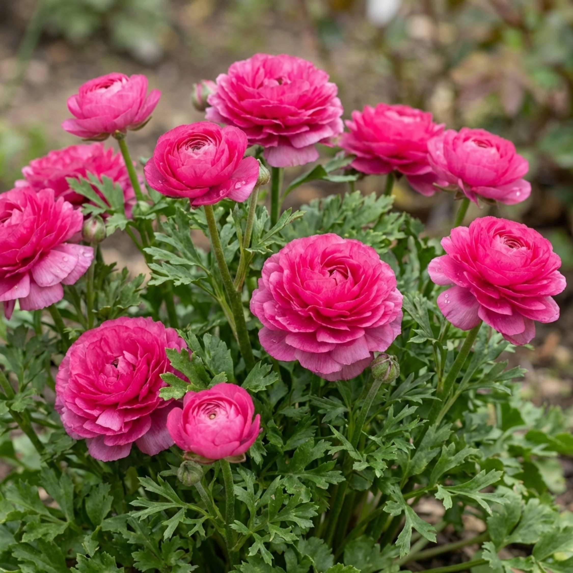 Ranunculus Vortex Hot Pink Persian Buttercup Plants, Spring Flowering, Outdoor Garden Ready, 1 Litre Root-Ball