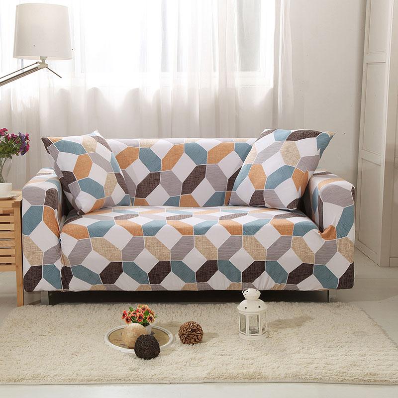 Housse extensible lavable sur canapé panoramique gris