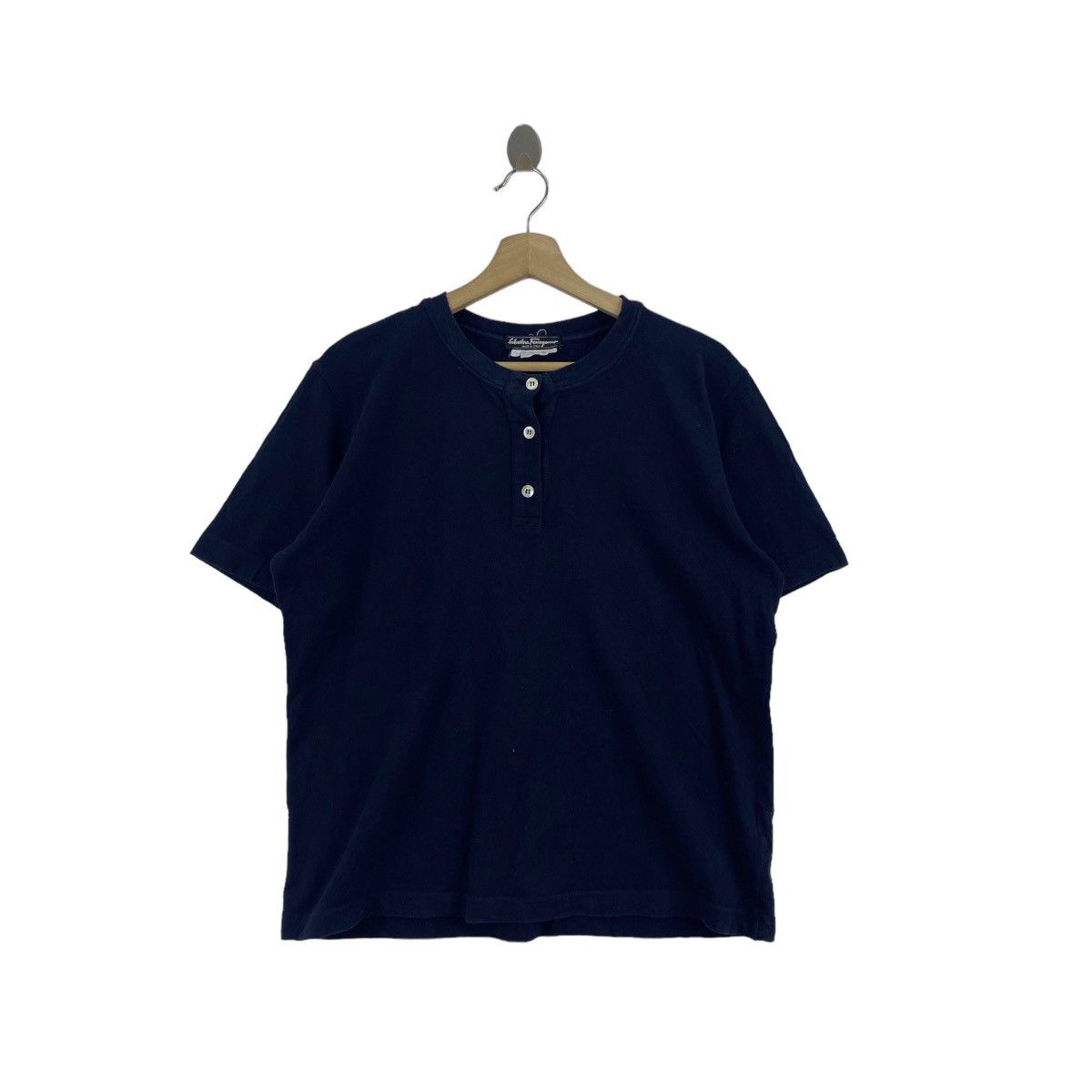 Vtg SALVATORE FERRAGAMO Made In ITALY Henley Tee Shirt Minimalist Design