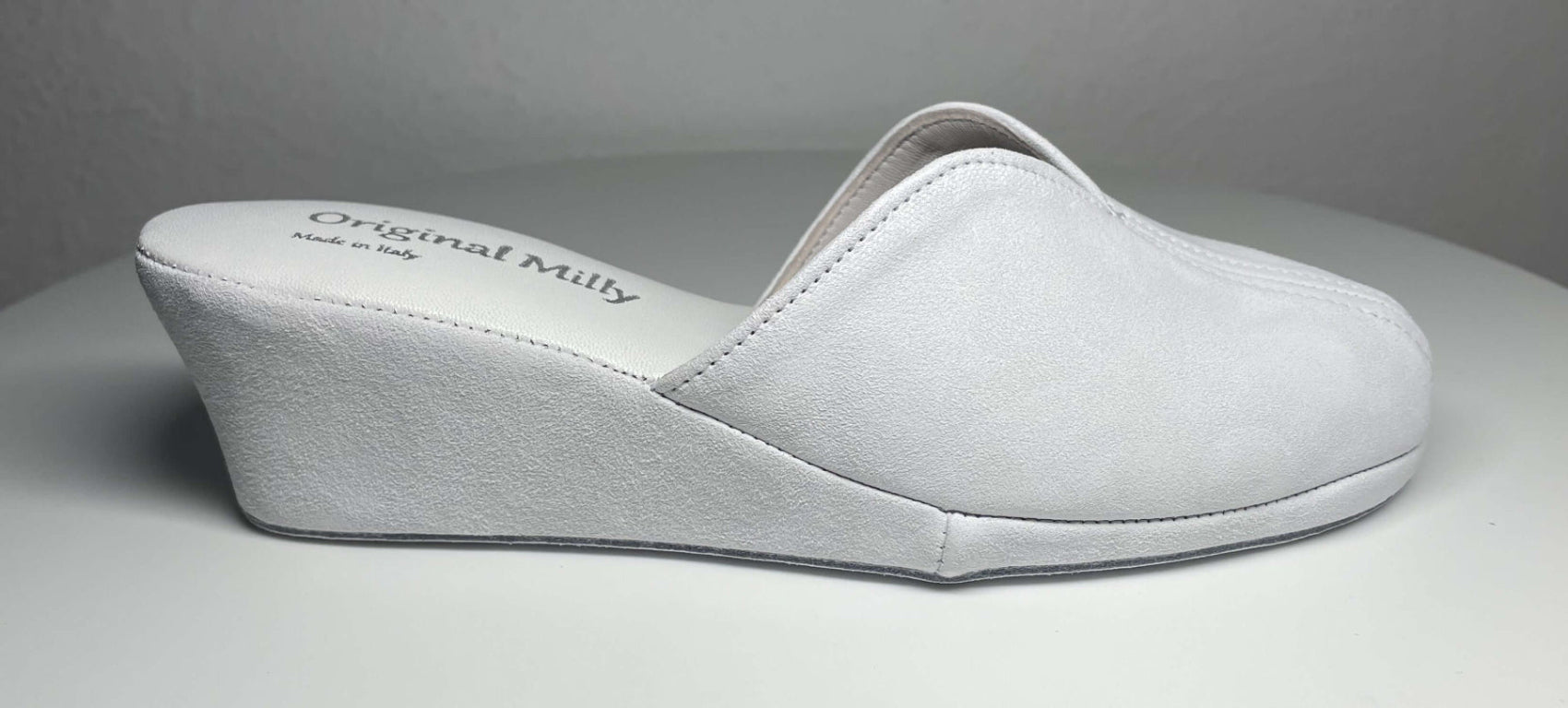 0005 Camoscio Bianco Suola Bufalo Ciabatte da camera Donna Original Milly Made in Italy - Foto N 1