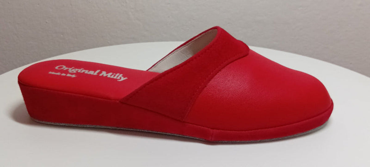 0721 Nappa e Camoscio Rosso Ciabatte da camera Donna artigianale Original Milly Made in Italy - Foto N 1