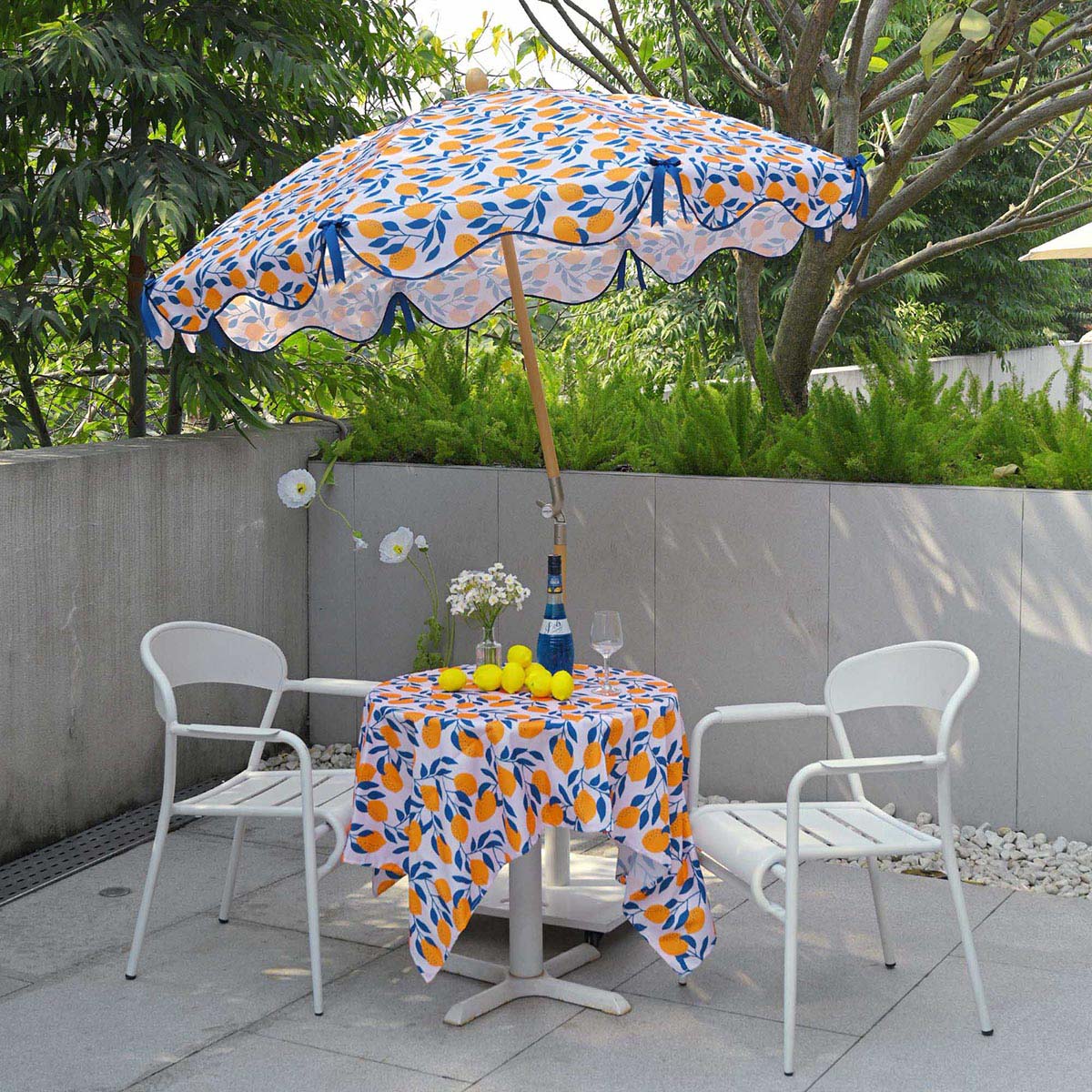 Yescom 6ft Outdoor Patio Wood Market Umbrella Scalloped Edge 8-Rib Image