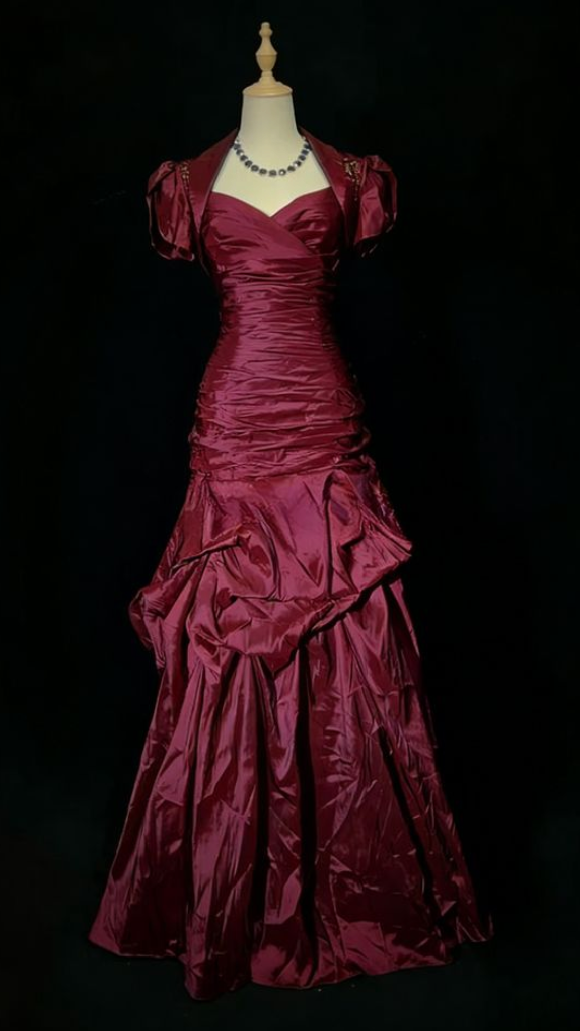Beautiful Mermaid Sweetheart With Cape Ruffled Burgundy Prom Dresses N1791