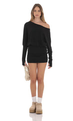 Off Shoulder Pencil Skirt Dress in Black