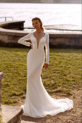 Satin long sleeve wedding dress Sheath wedding gown
