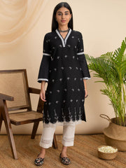 Black Embroidered Cotton Kurta - ShopLibas