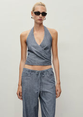 Blusa Denim Cruzada de Rayas.